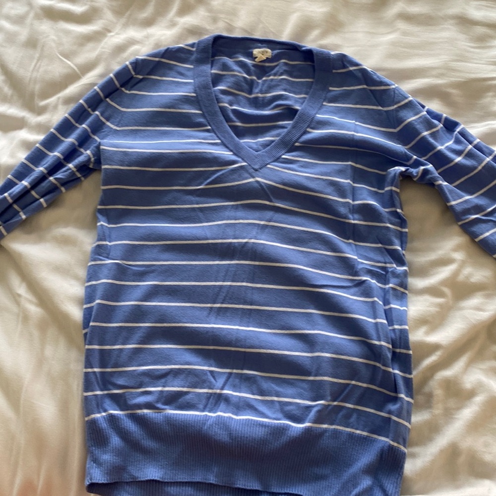 J crew v neck sweater. Blue with white stripes